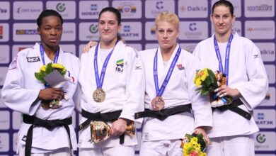 女子７８キロ級で金メダルを獲得した、表彰台でのマイラ（左から2番目、Marina Mayorova/ Official website of the European Judo Union）