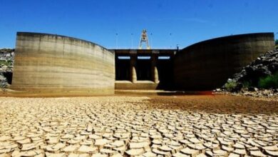 ひび割れた地表が続くカンタレイラ水系の貯水池（Divulgação/Sabesp）