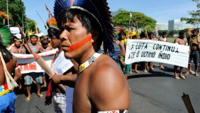 ブラジルの先住民族は定期的にブラジリアで権利保護の活動を行っている（Lucio Bernardo Junior/Camara dos Deputados）