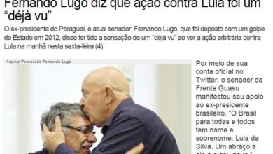 ルーゴ元大統領からの同情の声を報じるブラジルの左派サイト。写真中の右がガン治療中（当時）のルーラ、左がルーゴ