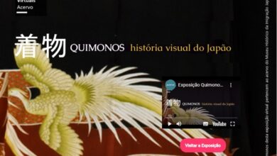 バーチャル着物展のページ。動画下の「Visitar a Exposicao」ボタンからさらに着物や動画を見る事ができる