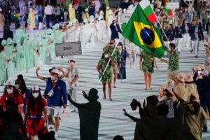 ２３日、五輪開会式のブラジル代表団の入場行進（Foto: Rodolfo Vilela/rededoesporte.gov.br）